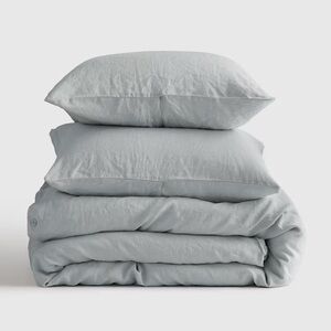 NWOT QUINCE European Linen Duvet Cover Set Full/Queen Mist 4409